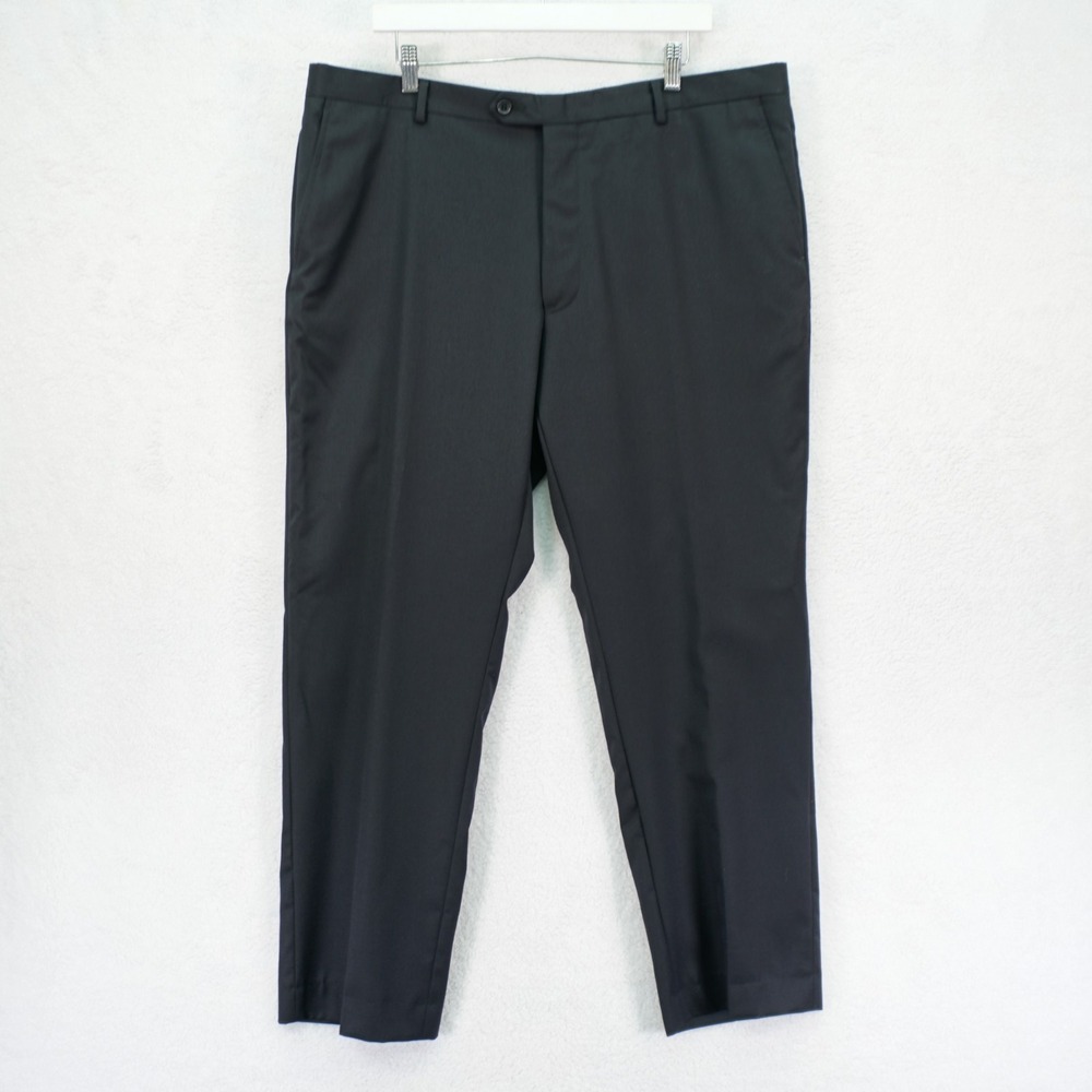 Pronto Uomo Platinum Black Flat Front‎ Wool Dress Pants -40 / 29- Mid Rise
